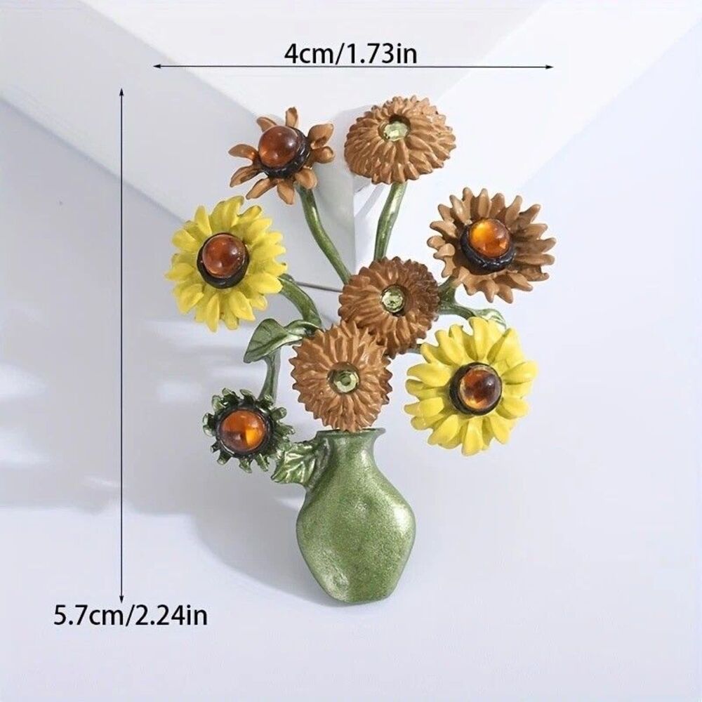 Sunflowers Enamel Brooch with Rhinestone | NEW